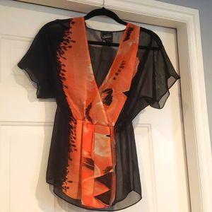 Sheer black and orange blouse